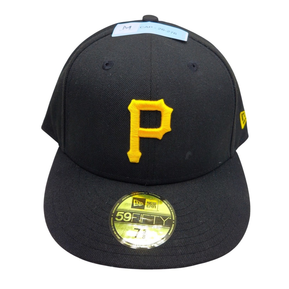 New Era 59FIFTY Pittsburgh Pirates Black Yellow Fitted Hat Size 7 5/8 MLB Cap